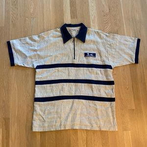 Vintage Knockout Jeans Linen Oversized Pilot w Denim Collar & Stripes Mens XL